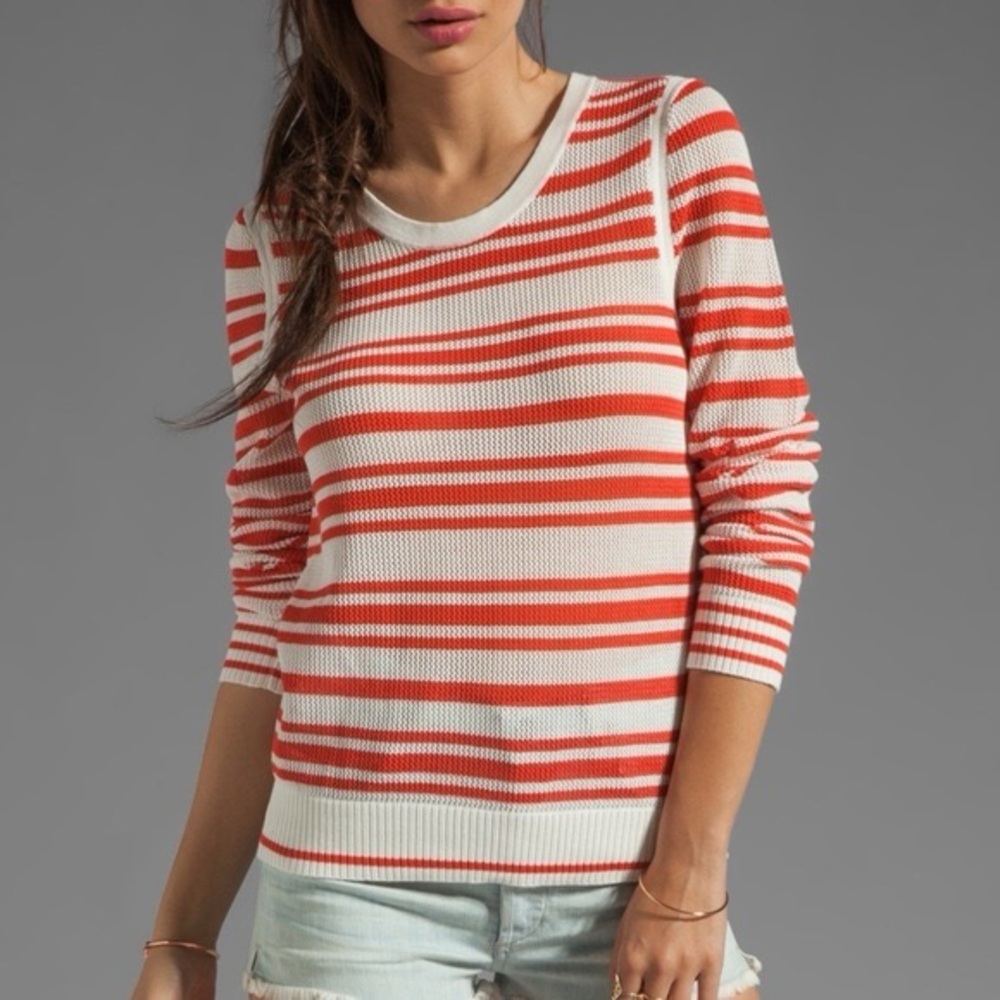 Striped Crewneck Sweater in Red and Cream